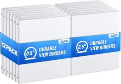 12 Pack White 0.5-inch 3-Ring Binders 100 Sheets Plastic Office School