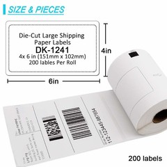 3 Roll 200 Shipping Labels DK-1241 4″ x 6″ for Brother QL-1050N QL-1110NWB