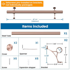 4Ft Bar Foot Rail Kit Undercounter Mount Hardware and Tubing Complete Kit 2” OD