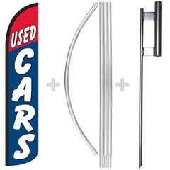 Used Cars Red/Blue 15′ Tall Windless Swooper Feather Banner Flag & Pole Kit