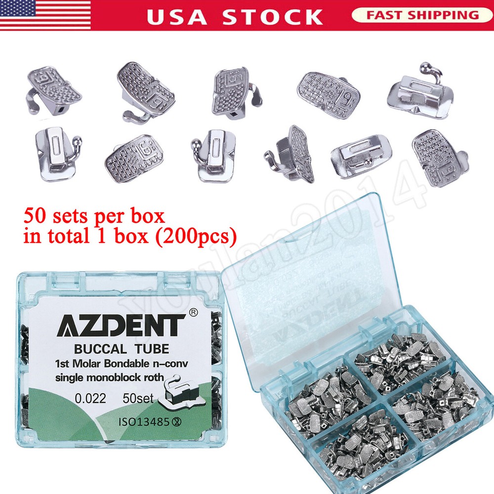 AZDENT Dental Orthodontic Buccal Tubes 1st Molar Bondable No-Conv Roth 022