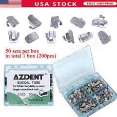 AZDENT Dental Orthodontic Buccal Tubes 1st Molar Bondable No-Conv Roth 022