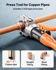 VEVOR Copper Pipe Crimper Hydraulic Driven Pro Press Tool with 1/2″ 3/4″ 1″ Jaws