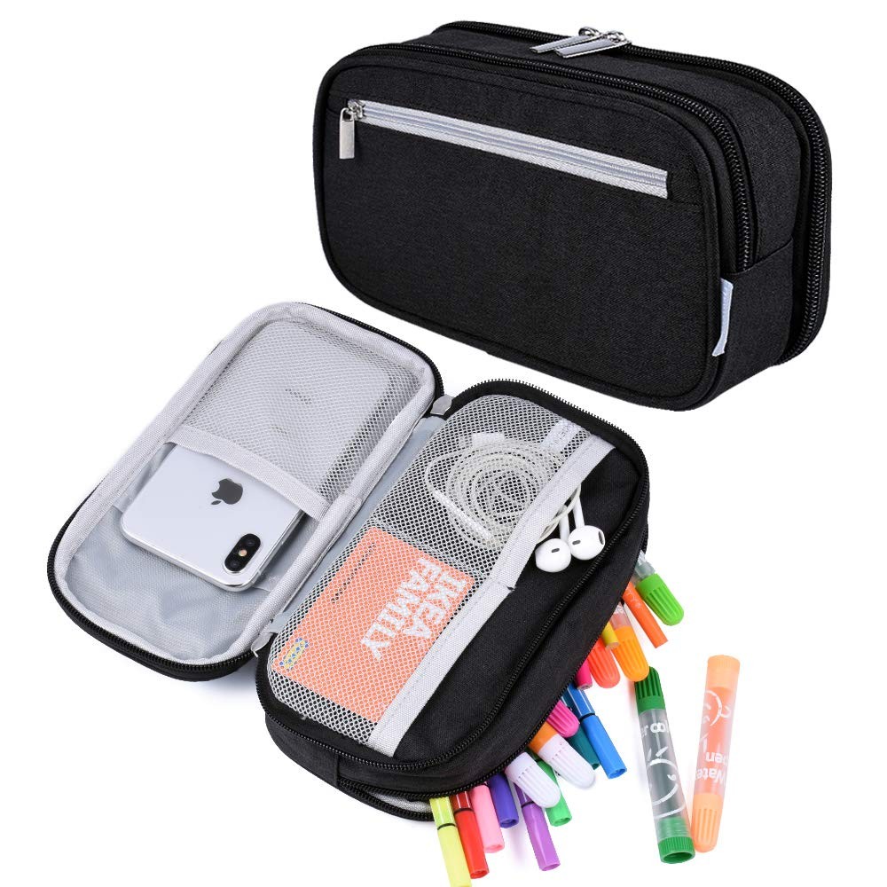 Large Capacity Pencil Case with 3 Multifunctional Compartments Pouch Holder for