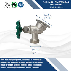 10 Pcs 1/2″ Female X 3/4 GHT Sillcock, Garden Valve, Lead Free Brass, Multi-Turn