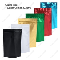 6x9in Multi-Color Matte Foil Mylar Standup Zip Lock Bag Pouch w/Tear Notch&Valve