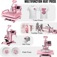 8 in 1 Heat Press Printing Machine 15″x12″ Sublimation Transfer w/ 30OZ Tumblers