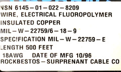 100’ Ft. 18 AWG Gauge Copper Nickel Wire, High Temp PTFE Aircraft Marine M22759