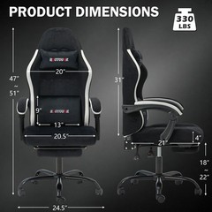 Fabric Gaming Chair with Footrest Lumbar Support Adjustable High Back Desk Chair