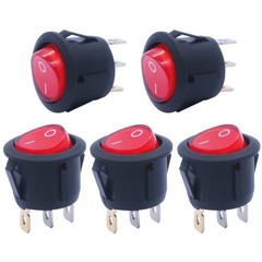 5 PCS AC110/120V Round Rocker Switch Red Light SPST 3 Pin 250V 6A MXU15101NR