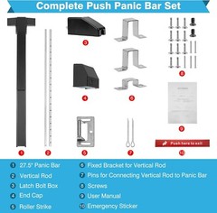 IRONWALLS Surface Vertical Rod Panic Bar, Black 27-41″ Commercial Door Push Bar