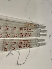 KIMBLE KIMAX 15 mL Reusable Volumetric Glass Pipette no. 37050 USA
