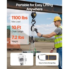 Uimoso Manual Lever Chain Hoist 1/2T 1100lbs 10ft Lift Alloy Steel Storage Use