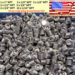 NEW 30Pcs NPT Pipe Plug Assortment Kit 1″3/4″ 1/2″ 3/8″1/4″1/8″ 1/16″ NPT Thread