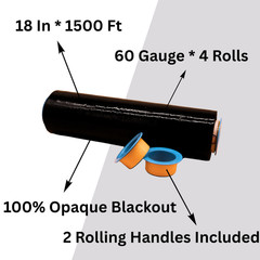 18″ x 1500′ 60 Gauge 4 Rolls Pallet Wrap Stretch Film Hand Shrink Wrap Black NEW