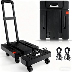 500lb Folding Hand Truck 6 Wheels Extendable Base 2 Bungee Cords