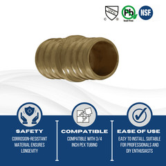 50 Pcs. 3/4″ Pex Coupling – Lead Free Brass 3/4 Inch Crimp Coupling 23-2-4=50