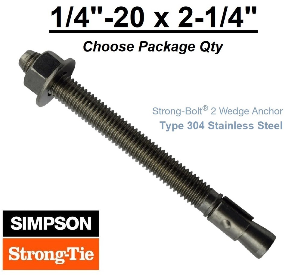 1/4″-20 x 2-1/4″ Stainless Strong Bolt 2 II Concrete Wedge Anchor STB2-252144SS