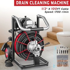 Electric 100ft x 1/2″ Auto Drain Auger Cleaner Cleaning Machine 550W Sewer Snake
