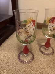 SAKURA Chanticleer 4 Rooster Goblets Sally Eckman Hand Painted Farmhouse