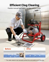 VEVOR Drain Cleaner Machine 75 FT x 1/2 Inch Manual Feed Sewer Auger 6 Cutters