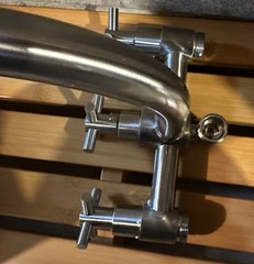 SIGNATURE HARDWARE SEBASTIAN GOOSENECK TUB FAUCET W/ HAND SHOWER BRUSHED NICKEl