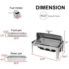 9 Quart Roll Top Stainless Steel Silver Chafing Dish Buffet Set for Weddings NEW