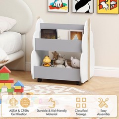 Costzon Kids Bookshelf Universal Wheels 2-Tier Toddler Bookshelf Wooden Book