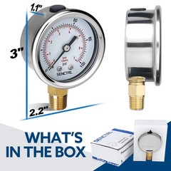 SENCTRL 0-100 Psi Pressure Gauge, 2″ Dial Size, 1/4 NPT Lower Mount, 0-100Psi