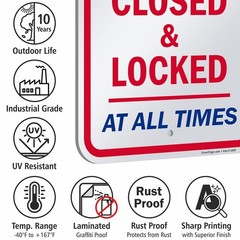 18 X 12 Inch attention Keep Gate Closed And Locked At All Times Metal Sign 63
