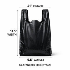 Bags 1/6 21 x 6.5 x 11.5 Extra Heavy Duty 1.18 Mil BLACK T-Shirt Plastic Grocery