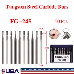 10Pcs Dental Tungsten Carbide Burs Pear-Shaped Tungsten Steel FG 245 Bur Drills