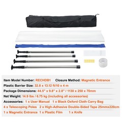 Uimoso Dust Barrier Poles 10 Ft Dust Barrier System with 4 Telescoping Poles