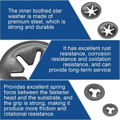 50 Pcs Internal Tooth Washers, 5 Sizes Star Locking Washers Steel Quick Locki…