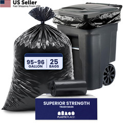 Plasticplace 95-96 Gallon Garbage Can Liners 1 Count (Pack of 25), Black