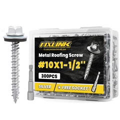 Metal Roofing Screws #10 X -/”, 300 PCS, RUSPERT Hex Head Rubber Washer Sheet M
