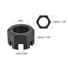 2pcs M24x2mm Hexagon Slotted Nut Grade 4.8 Carbon Steel Castle Nuts Black
