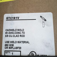 nVent ERICO CADWELD MOLD GTC161V, #2 AWG. CONC. TO 5/8” COPPER CLAD GROUND ROD