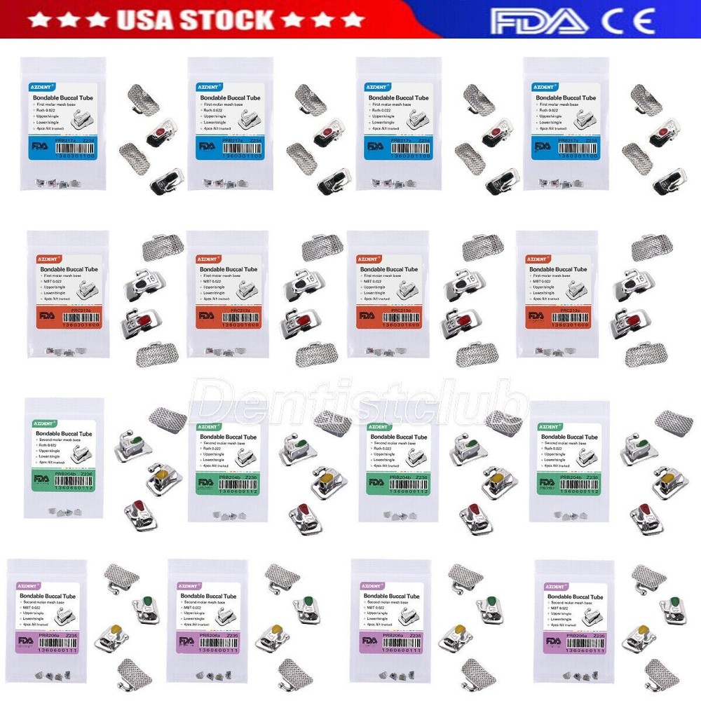 AZDENT Dental Orthodontic Buccal Tubes Bondable Non-Conv 1st /2nd Molar Roth.022