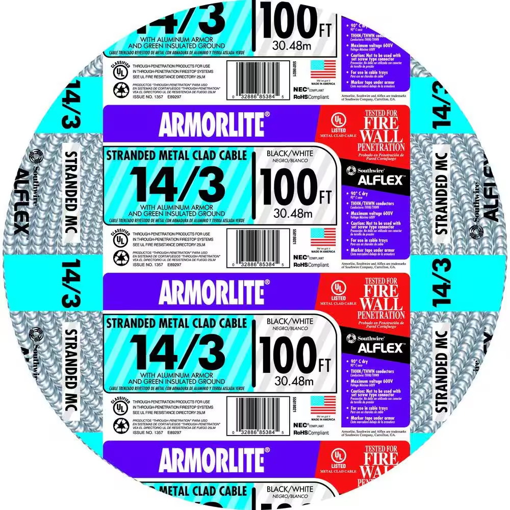 14/3 X 100 Ft. Stranded CU MC (Metal Clad) Armorlite Cable