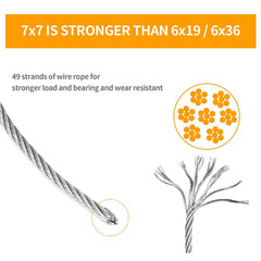 1/16 inch Stainless Steel 304 Aircraft Cable Wire Rope Marine Grade, 33 FT Lengt