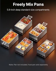 VEVOR Commercial Food Warmer Buffet Bain Marie 1500W Steam Table with Power Cord