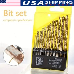13Pcs HSS Titanium Coated Twist Drill Bit Set 1.5-6.5mm Hex Shank For wood Metal