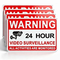4 Pack Video Surveillance Signs, 8 x 12 Inch Aluminum Camera Signs, CCTV Secu…