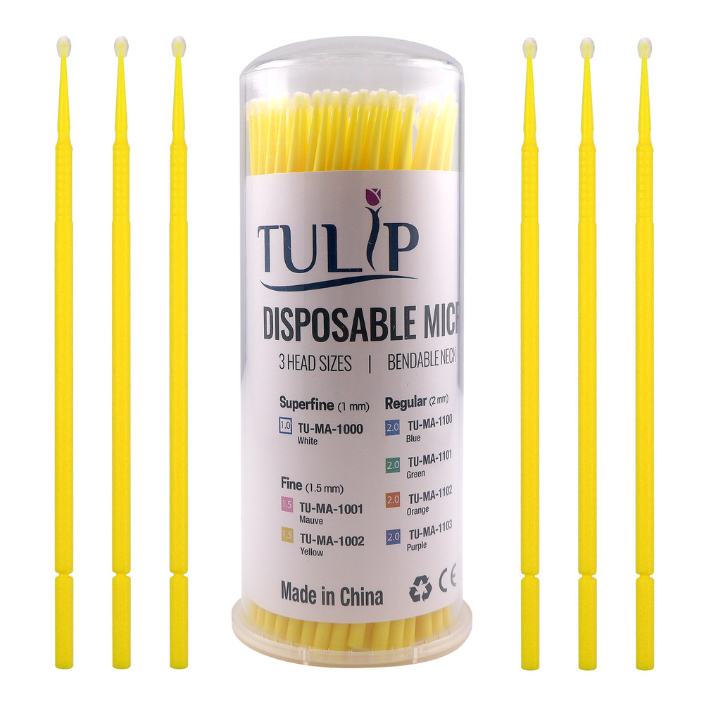 400 Dental Fine Micro Applicator Brushes 1.5mm Yellow Disposable Bendable Tulip