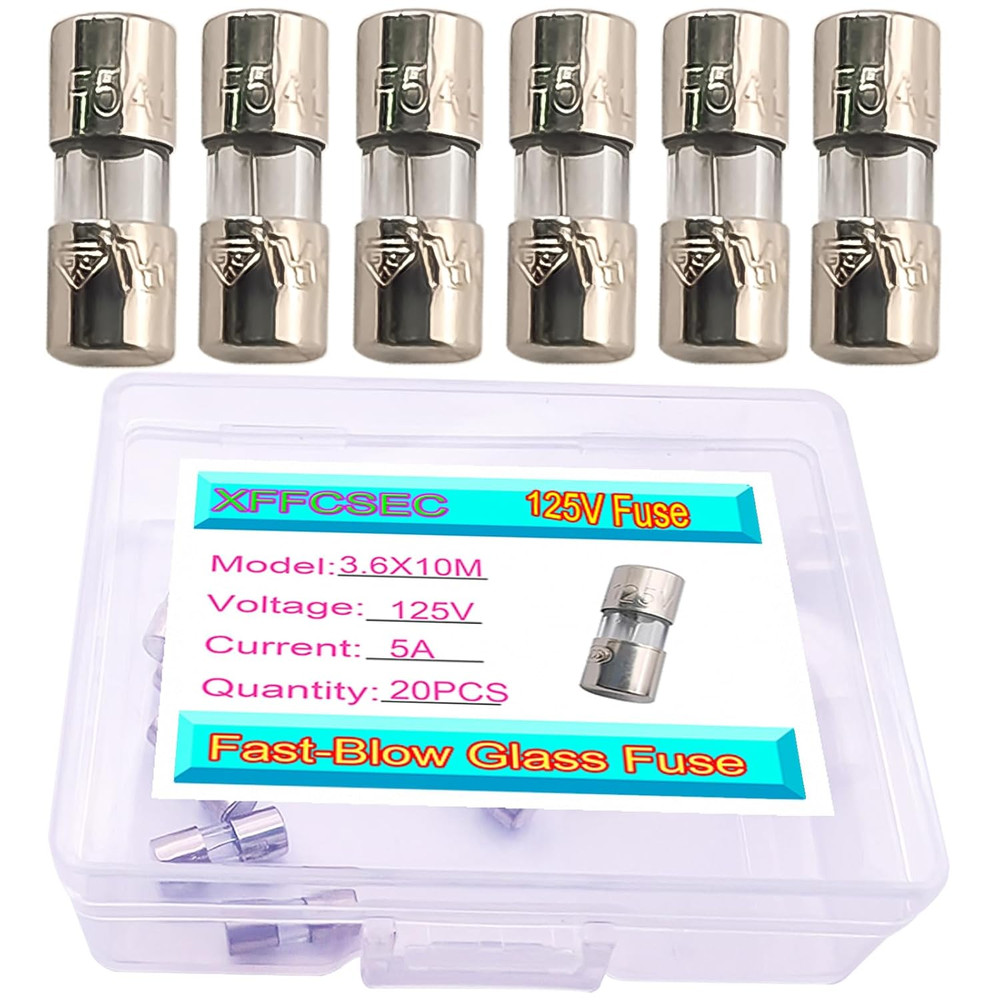 20PCS Mini Fuse 3.6X10 Mm 5 a 5 Amp 125 V 125 Volt 0.14X0.39 Inch F5AL Fast B…