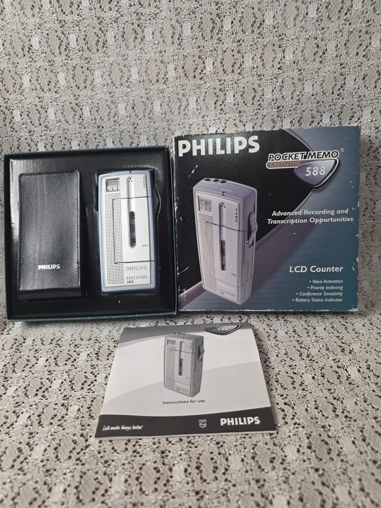 Vintage Phillips Pocket Memo #588 Dictation Recorder Mini Cassette WORKS!