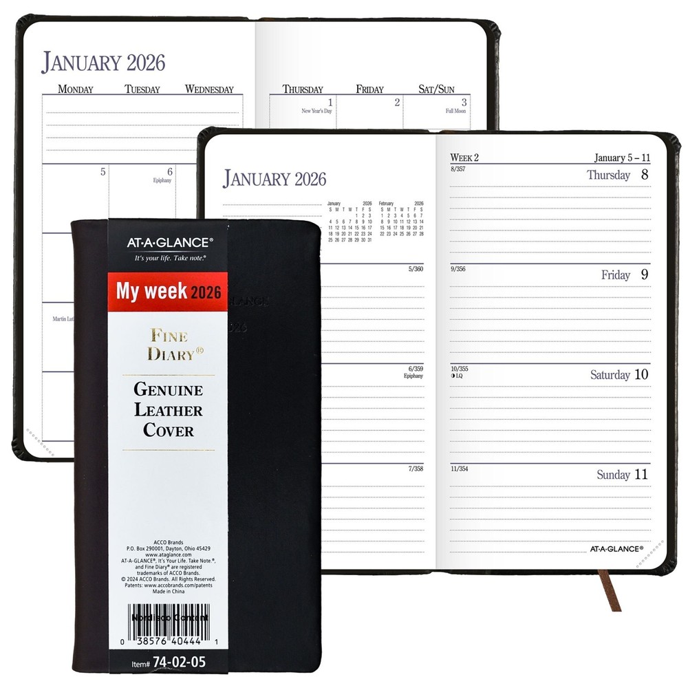 2026 At-A-Glance 74-02 Fine Diary Weekly Monthly Planner, Genuine Leather