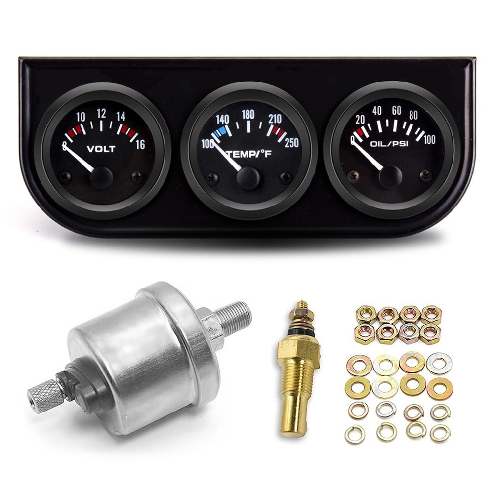 52mm Triple Car Gauge Kit Volt Water Temp Oil Pressure Meter Dashboard Set