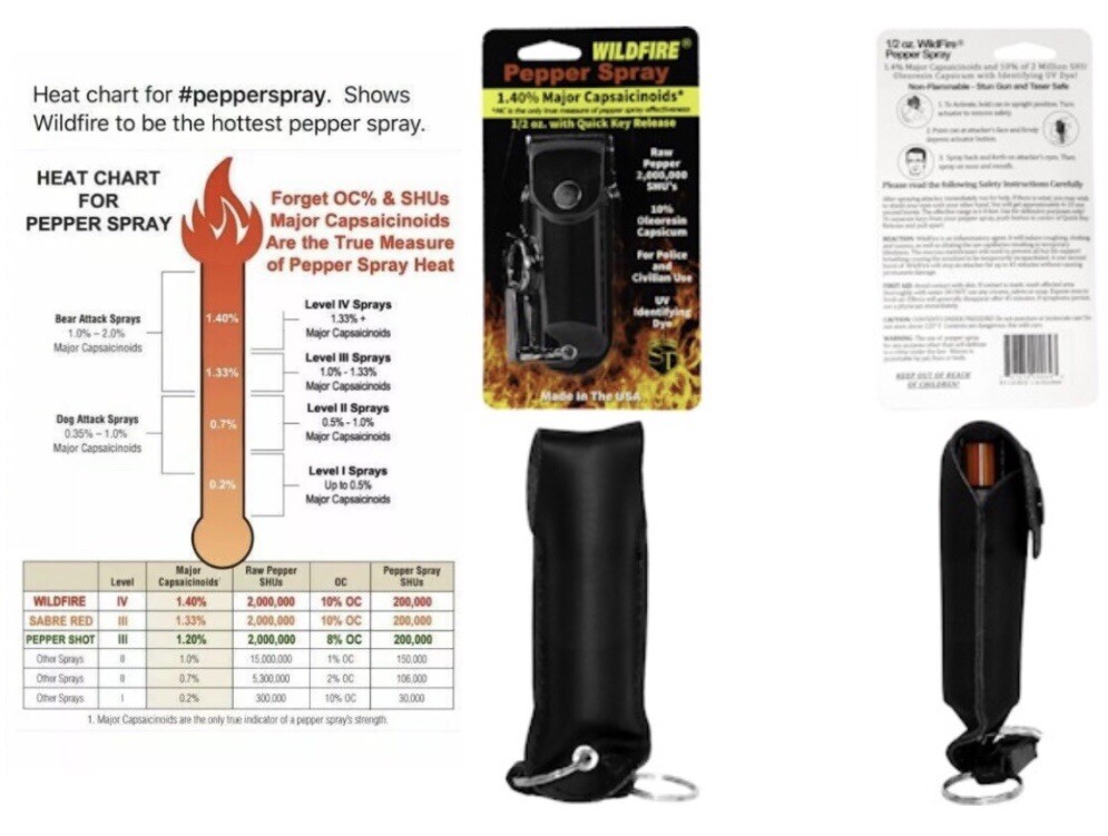 Wildfire Pepper Spray QUICK RELEASE KEYCHAIN 1. 4 1/2 oz Defense LEATHERETTE Dye